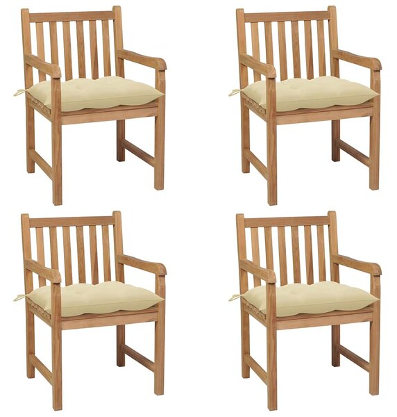 Zahradní židle 4 ks krémově bílé podušky masivní teak 3073021