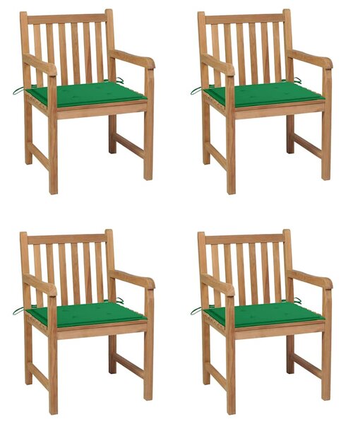 Zahradní židle 4 ks zelené podušky masivní teak 3073009