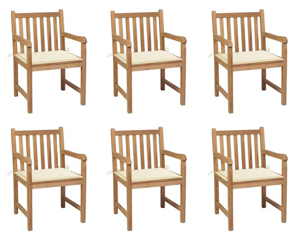 Zahradní židle 6 ks krémové podušky masivní teak 3073033