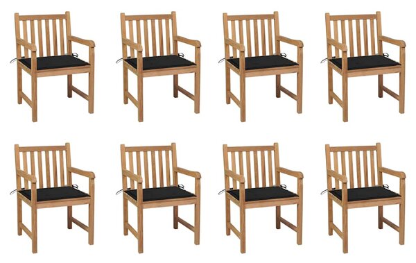 Zahradní židle 8 ks černé podušky masivní teak 3073065