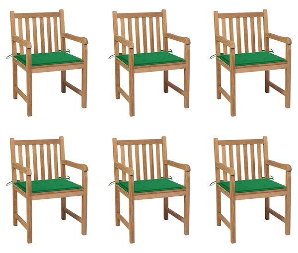 Zahradní židle 6 ks zelené podušky masivní teak 3073036