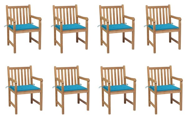 Zahradní židle 8 ks modré podušky masivní teak 3073062