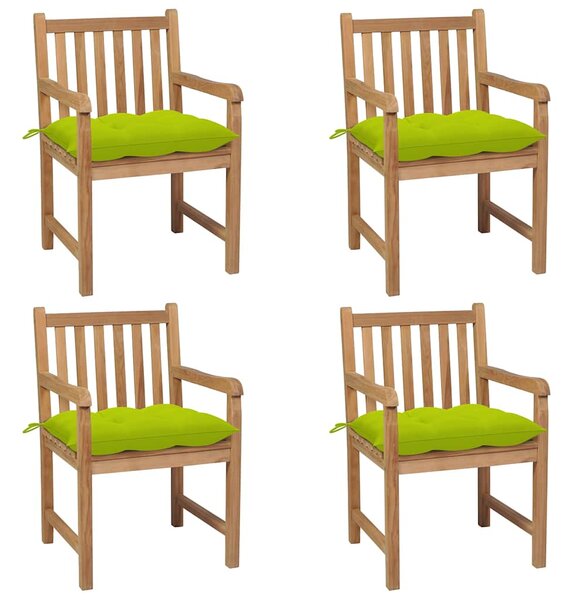 Zahradní židle 4 ks jasně zelené podušky masivní teak 3073030