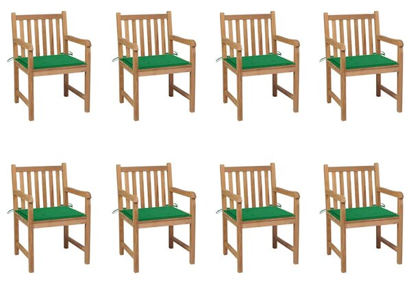 Zahradní židle 8 ks zelené podušky masivní teak 3073063