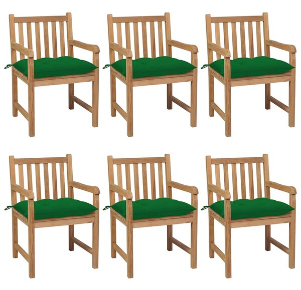 Zahradní židle 6 ks zelené podušky masivní teak 3073051