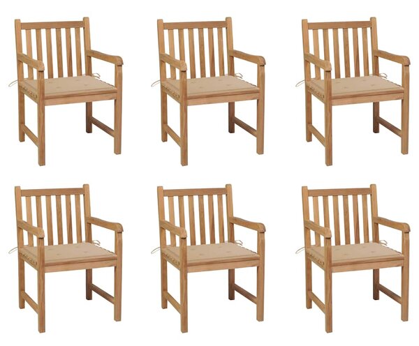 Zahradní židle 6 ks béžové podušky masivní teak 3073034
