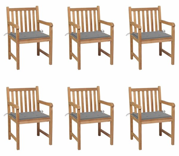 Zahradní židle 6 ks šedé podušky masivní teak 3073032