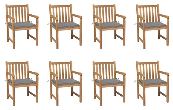 Zahradní židle 8 ks šedé podušky masivní teak 3073059
