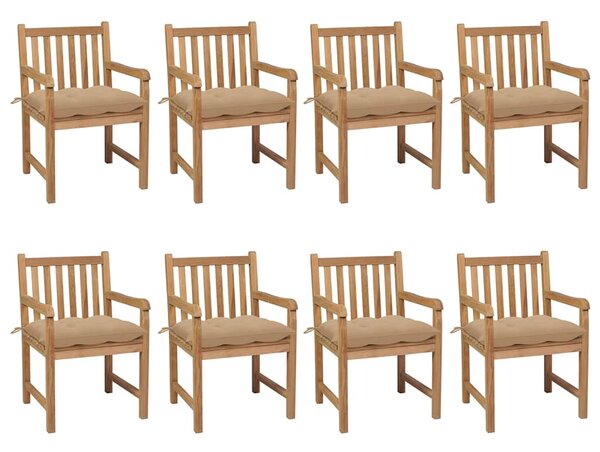 Zahradní židle 8 ks s béžovými poduškami masivní teak 3073076