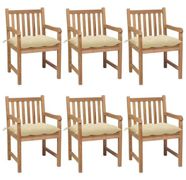 Zahradní židle 6 ks krémově bílé podušky masivní teak 3073048