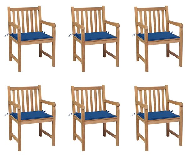 Zahradní židle 6 ks královsky modré podušky masivní teak 3073041