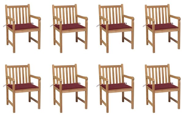 Zahradní židle 8 ks vínové podušky masivní teak 3073067