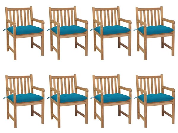 Zahradní židle 8 ks světle modré podušky masivní teak 3073077