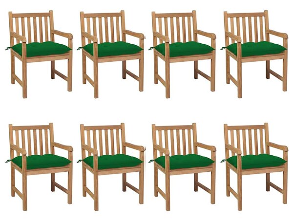 Zahradní židle 8 ks se zelenými poduškami masivní teak 3073078