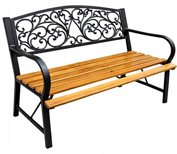 Lavička s opěradlem, kovová, 118 x 51,5 cm