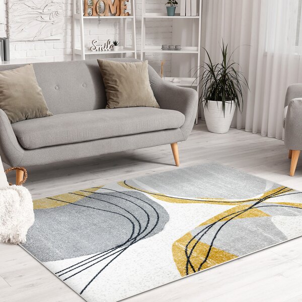 Dywany Łuszczów, Kusový koberec Fusion 5868 white/yellow, 80x150, šedá, kancelář