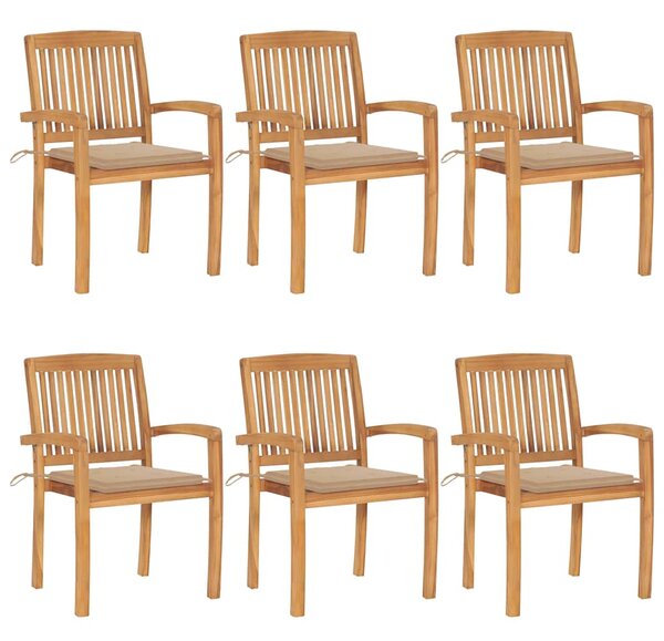 Stohovatelné zahradní židle s poduškami 6 ks masivní teak 3073228