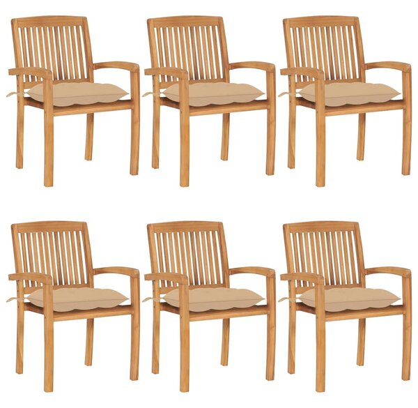 Stohovatelné zahradní židle s poduškami 6 ks masivní teak 3073270
