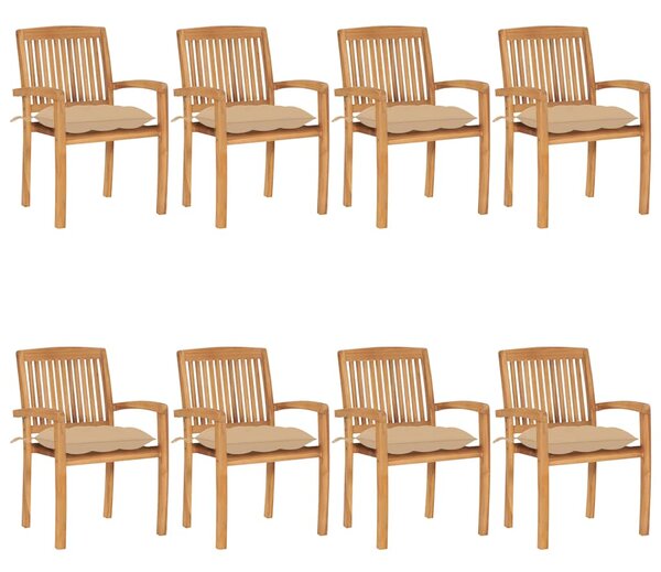 Stohovatelné zahradní židle s poduškami 8 ks masivní teak 3073282