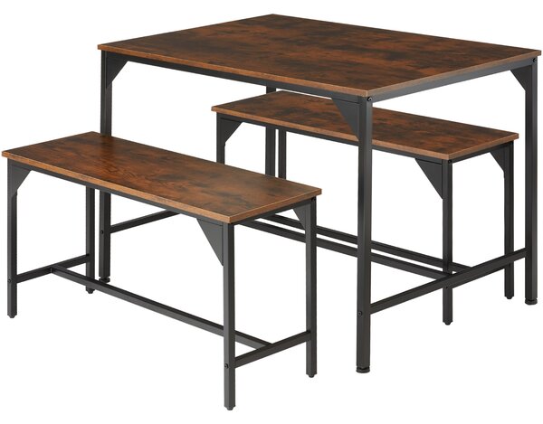 Tectake 404340 sestava stolu a laviček bolton 2+1 - industriální dřevo tmavé, rustikální