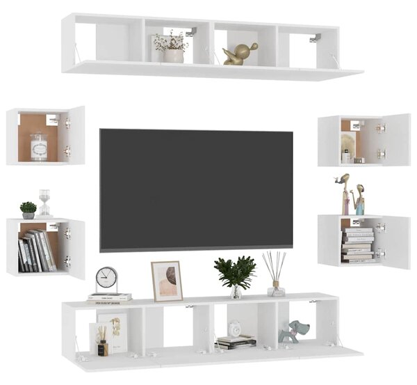 8dílný set TV skříněk bílý dřevotříska 3074459