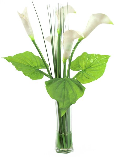 Umělá květina Kala ve skleněné váze, 64cm
