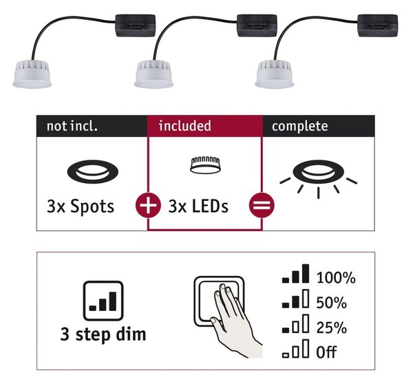 P 92473 LED Modul vestavné svítidlo 3-krokové-stmívatelné Choose Coin 3ks sada kruhové 50mm Coin 3x6W 230V 2700K satén - PAULMANN