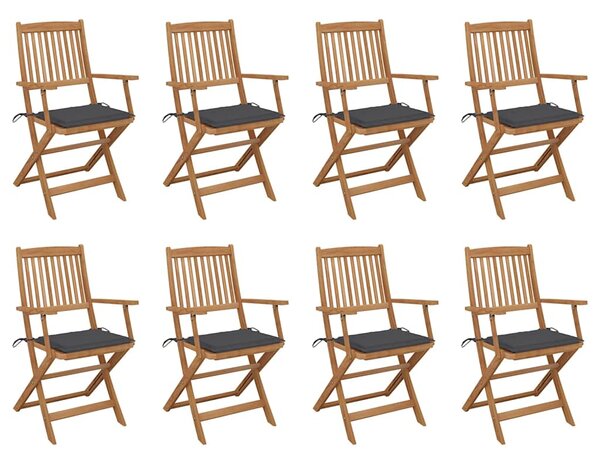 Skládací židle s polštáři, 8 ks, masivní akáciové dřevo 3075085