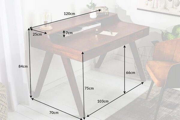 Designový retro psací stůl z masivu Akacia 120cm