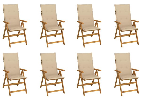 Skládací židle s polštáři, 8 ks, masivní akáciové dřevo 3075057
