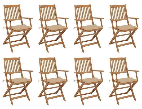 Skládací židle s polštáři, 8 ks, masivní akáciové dřevo 3075088