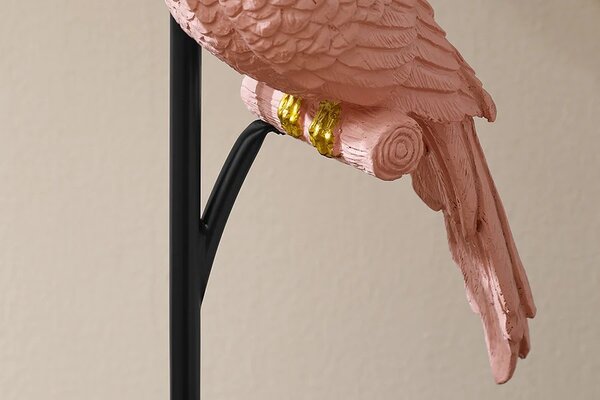 Designová stolní lampa Parrot se čtvercovou podstavou a dekorací v podobě růžového papouška 75 cm