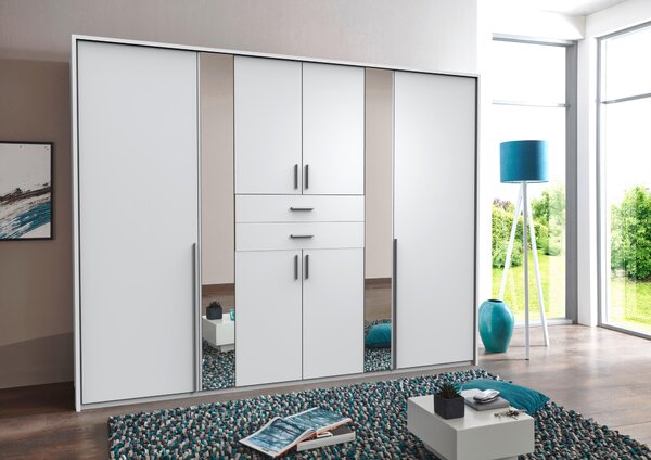 ŠATNÍ SKŘÍŇ SE ZRCADLEM, bílá, 270/208/58 cm Carryhome - Šatní skříně