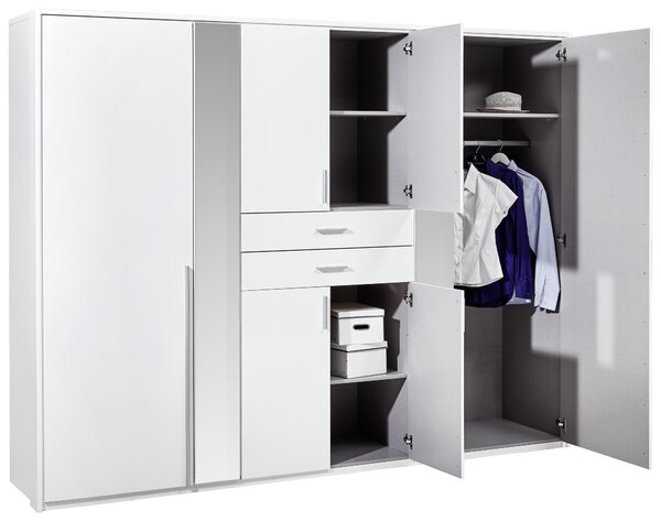 ŠATNÍ SKŘÍŇ SE ZRCADLEM, bílá, 270/208/58 cm Carryhome - Šatní skříně