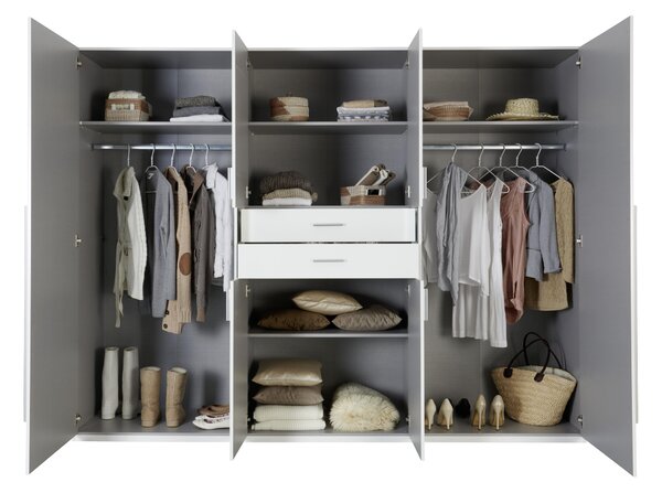 ŠATNÍ SKŘÍŇ SE ZRCADLEM, bílá, 270/208/58 cm Carryhome - Šatní skříně