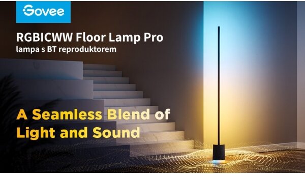 Govee - LED Stojací lampa s reproduktorem Pro RGBICWW Wi-Fi + DO