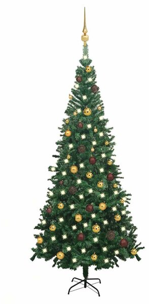 Umělý vánoční stromek s LED a sadou koulí L 240 cm zelený 3077491