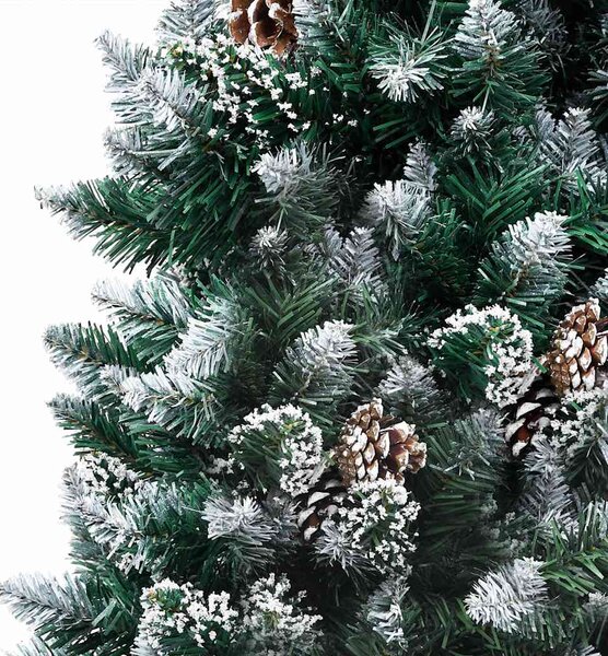 Umělý vánoční strom s LED a sadou koulí a šiškami 210 cm 3077532