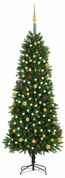 Umělý vánoční stromek s LED a sadou koulí 240 cm zelený 3077557