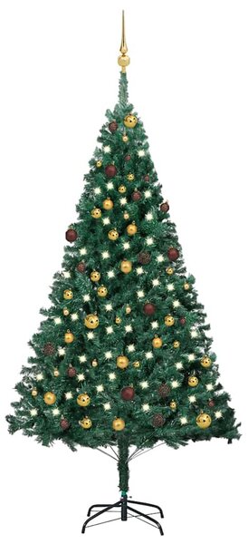 Umělý vánoční stromek s LED a sadou koulí zelený 210 cm PVC 3077537