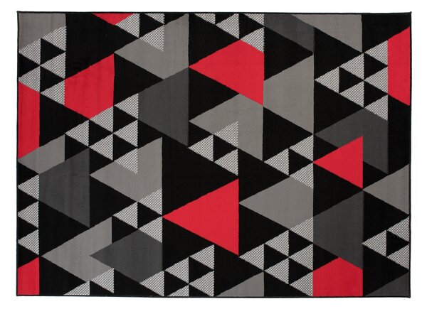 Makro Abra Kusový koberec moderní MAYA Z900E Trojúhelníky šedý červený Rozměr: 120x170 cm