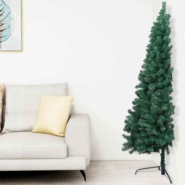 Umělý vánoční půl stromek s LED a sadou koulí zelený 240 cm 3077567