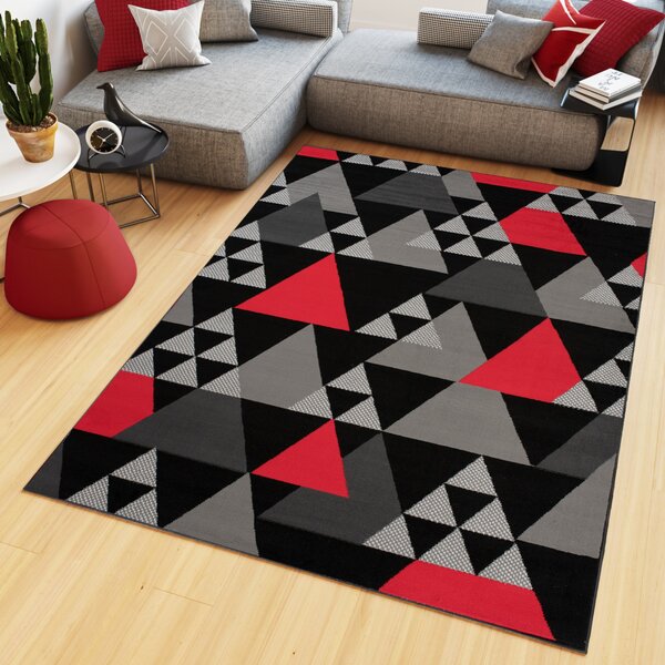 Makro Abra Kusový koberec moderní MAYA Z900E Trojúhelníky šedý červený Rozměr: 120x170 cm