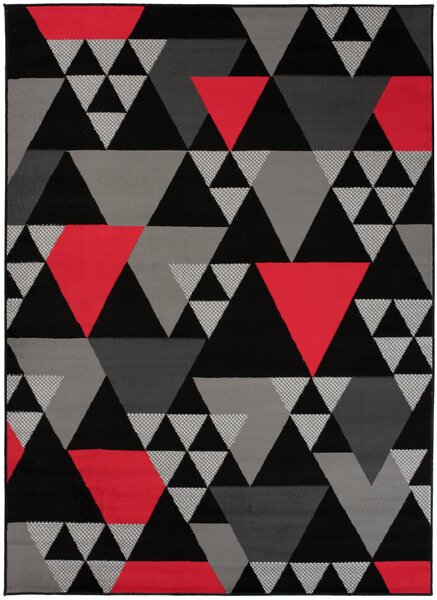 Makro Abra Kusový koberec moderní MAYA Z900E Trojúhelníky šedý červený Rozměr: 120x170 cm
