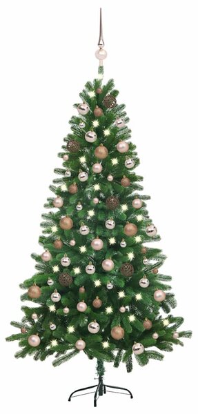 Umělý vánoční stromek s LED a sadou koulí 180 cm zelený 3077641