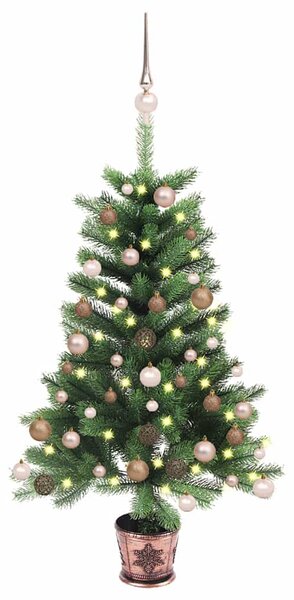 Umělý vánoční stromek s LED a sadou koulí 90 cm zelený 3077638
