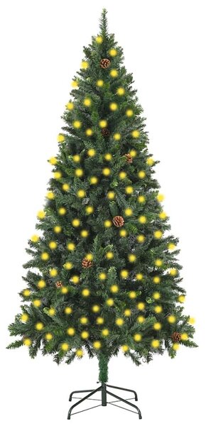 Umělý vánoční stromek s LED osvětlením a šiškami zelený 210 cm 3077745