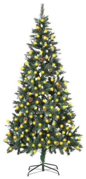 Umělý vánoční stromek s LED osvětlením a šiškami 210 cm 3077748