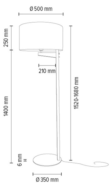 BRITOP Stojací lampa ALINA, 1xE27, v. 168 cm Barva stínidla: Bílá látka