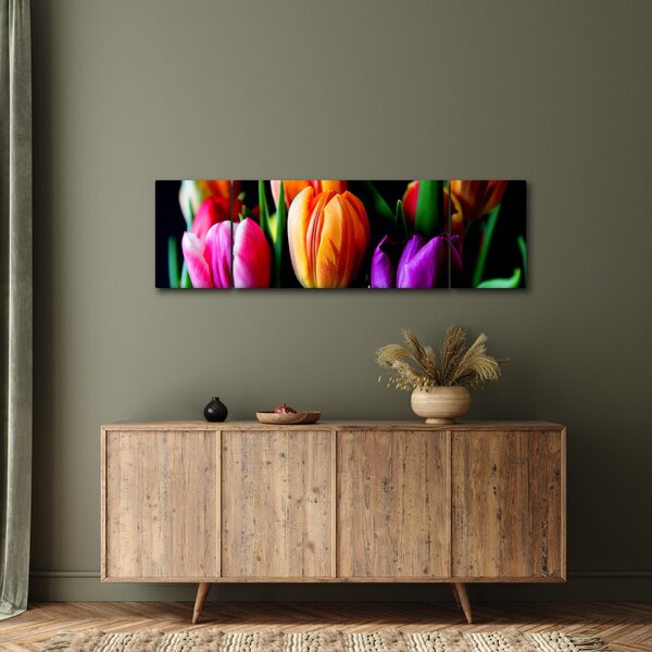 Obraz tulipánů na černém pozadí (170x50 cm)